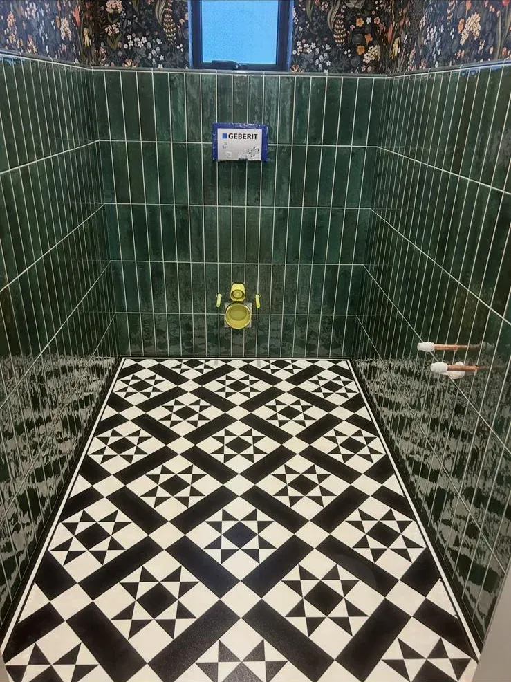 Green tiles & Victorian floor by Prestige Tiling