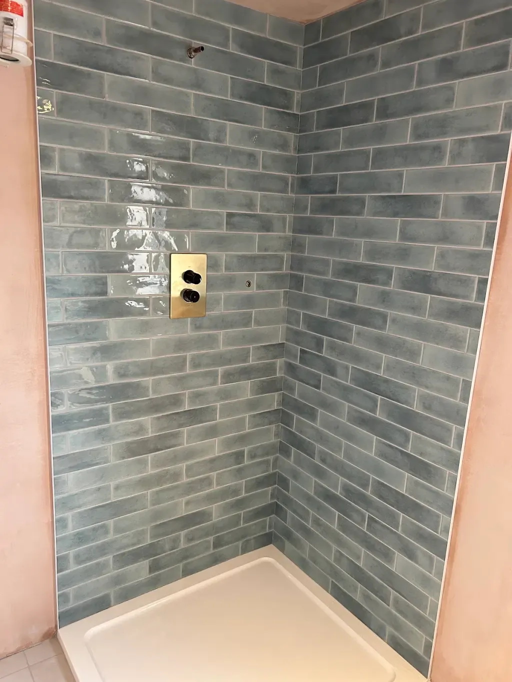 Shower with brass valve by Prestige Tiling